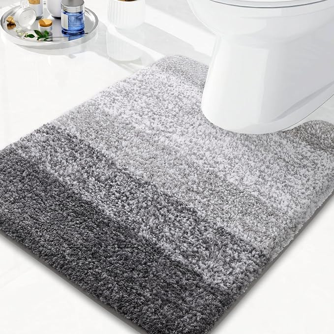 Arotive Microfiber Bathroom Rugs, Shaggy Soft and Absorbent Contour Toilet Rugs, Thick Plush Machine Washable Dry Bath Mats for Toilet Base, 24x20, Grey, U-Shape