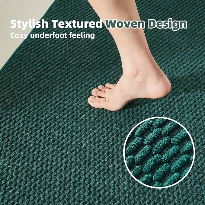TYUU Bathroom Rugs Non Slip Washable, Super Absorbent Thin Bath Mat Small Quick Dry Low Pile Bathroom Rug, Dark Green 20"x30"