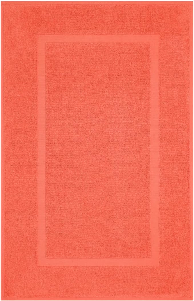Cotton Paradise 100% Cotton Turkish Bathmat Set, Soft Absorbent Quick Dry, 2 Piece 20x34 Bathmat Floor Set, Coral