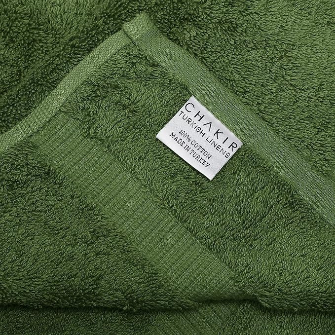 Chakir Turkish Linens 6 Piece Towel Set, 100% Cotton Turkish Towels for Bathroom, Luxury Soft Absorbent Bath Towel Set with 2 Bath Towels 2 Hand Towels 2 Washcloths, Moss