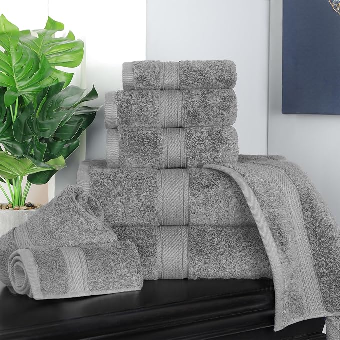 SUPERIOR Egyptian Cotton Ultra Plush & Absorbent, 8 Piece Set, Charcoal | Quick Dry, Soft Luxury Towel Set, Bath Essentials, Guest Bath, Spa, 2 Bath, 2 Hand, 4 Face Towels, Madeline Towels