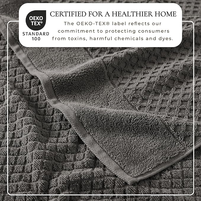 Great Bay Home Bath Towels - 100% Cotton 6 Piece Towel Set - Diamond Waffle Weave - Absorbent, Durable, Quick-Dry Towels for Bathroom (Dark Grey)