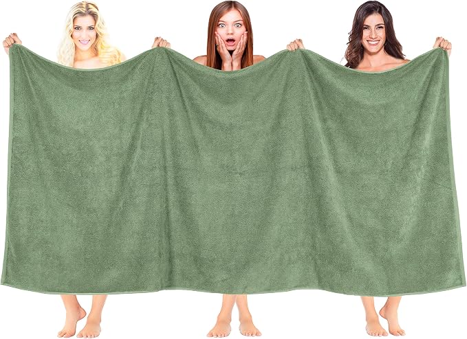 100% Cotton Oversized 40x80 Bath Sheet, Turkish Bath Towels for Bathroom Extra Large, Sage Green Bath Sheet