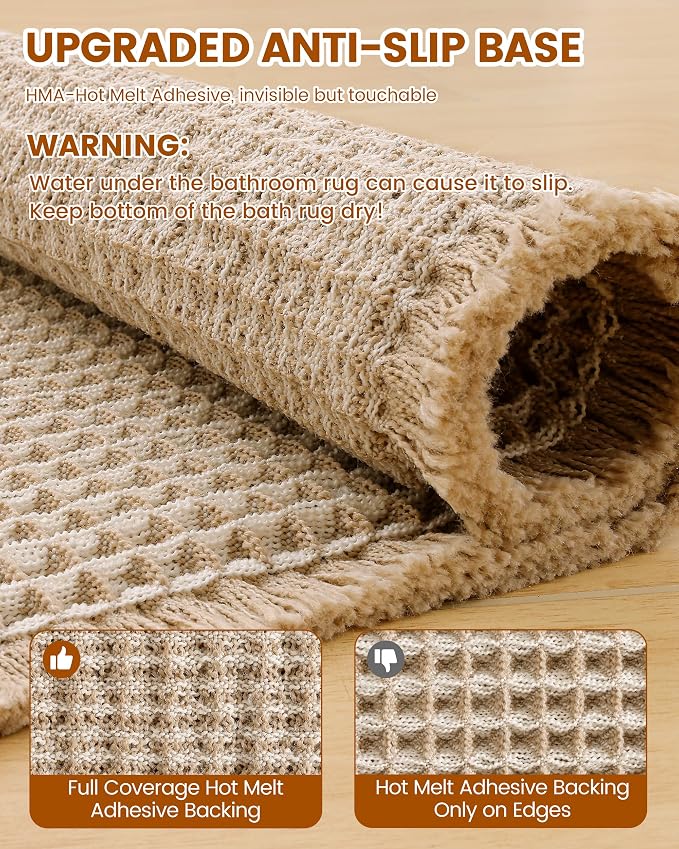 Smiry Waffle Bath Mat 72x24, Extra Soft Absorbent Bathroom Rugs, Non Slip Machine Washable Quick Dry Bath Rugs for Bathroom Floor, Tub, Shower, Home Decor Accessories, Brown & Cream