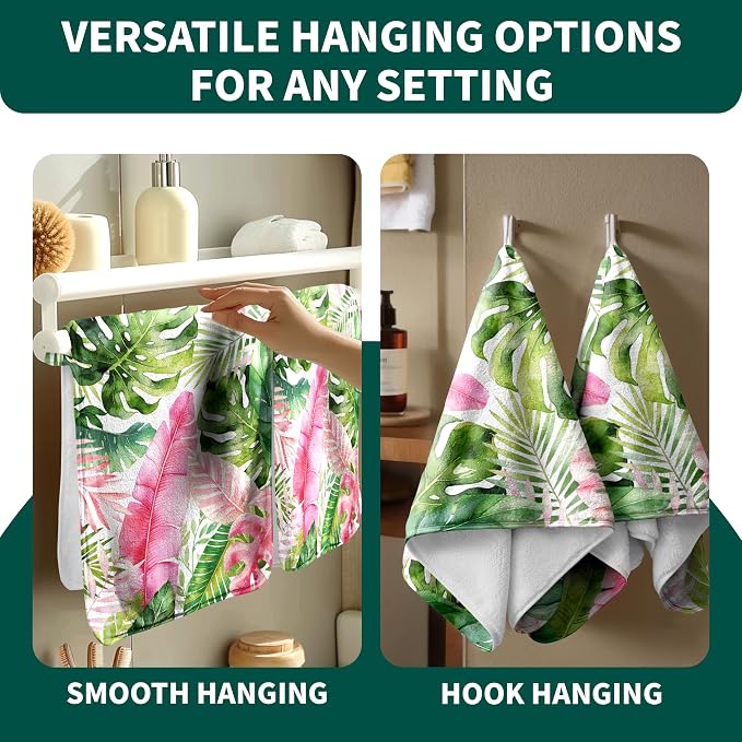Tropical Palm Leaf Hand Towels High Absorbent Green Microfiber Towel for Kitchen Bathroom
