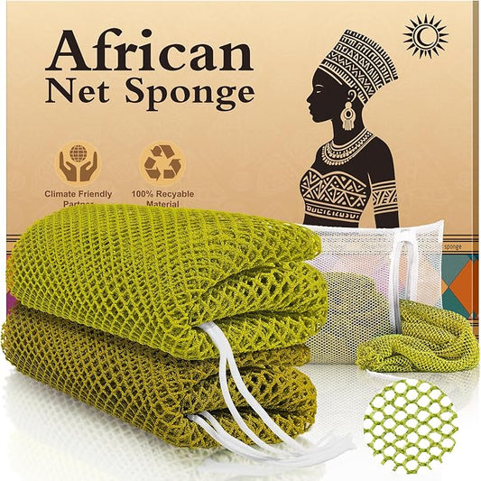 2 Pieces African Net Sponge Authentic Shower loofah exfoliating Body Scrubber Face Washcloth for Cleansing & Gentle Daily Exfoliation Travel wash Cloth Easy to Reach Your Back