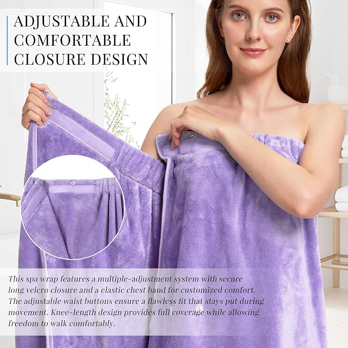 PJGGZ Towel Wrap for Women, Three Adjust Clasps Closure Bath Wraps After Shower Spa Sauna Bathrobe(Available in Plus Size)