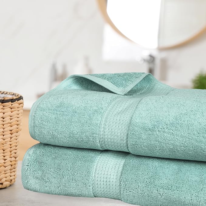 SUPERIOR Egyptian Cotton Pile Heavyweight Bath Sheet, 2 Piece Set, Sea Foam | Highly Absorbent, Ultra Soft Luxury 800 GSM Towel Set for Bathroom, Shower, Hotel Essentials Oversize Plush Madeline Towels