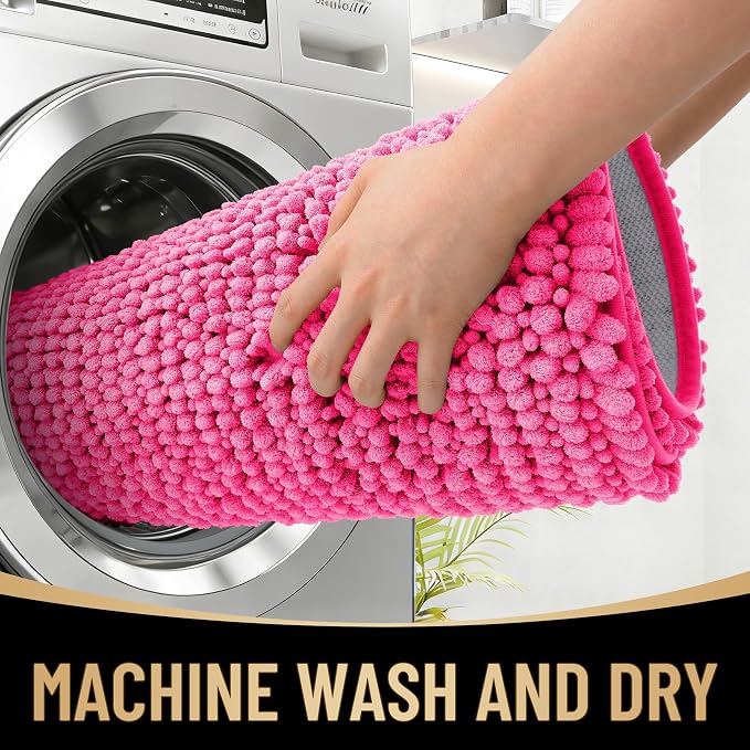 OLANLY Thick Bathroom Rugs 30x20, Extra Soft Absorbent Chenille Bath Rugs, Rubber Backing, Machine Wash Dry, Bath Mats for Bathroom Floor, Tub and Shower, Home Decor Accessories, Hot Pink