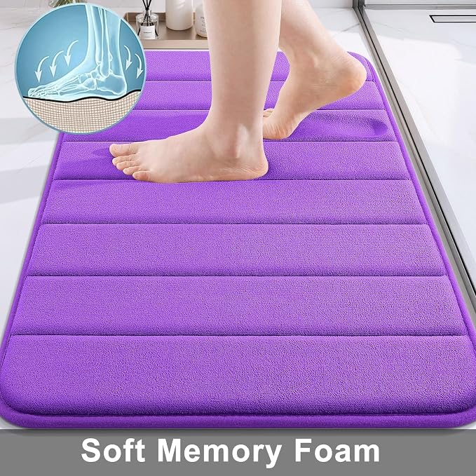 Buganda Memory Foam Bath Mat, 70" x 24", Ultra Soft Bathroom Rugs, Water Absorbent and Machine Washable Bath Rug Runner for Bathroom, Shower, and Tub, Purple