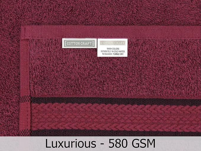 COTTON CRAFT Ultra Soft 6 Piece Towel Set - 2 Large Bath Towels, 2 Hand Towels, 2 Washcloths - Absorbent 580 GSM Quick Dry Everyday Luxury Hotel Bathroom Spa Gym Shower Pool - 100% Cotton - Burgundy