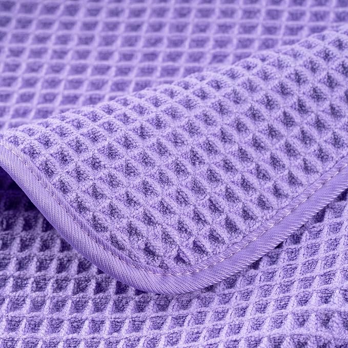 POLYTE 430 GSM Microfiber Oversize Quick Dry Lint Free Bath Towel, 60 x 30 in, 4 Pack (Waffle Weave)
