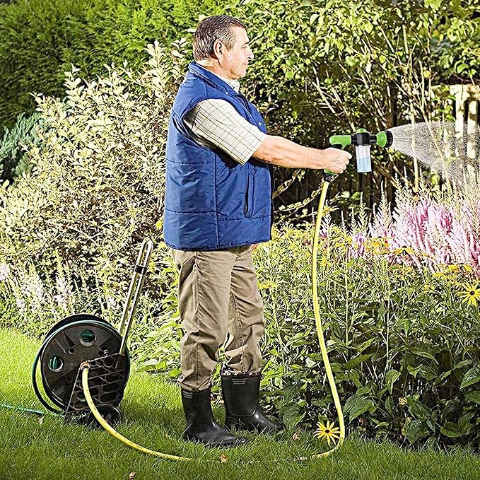 Garden Hose Nozzle, High Pressure Spray Gun Nozzle, 8 Spray Patterns for Watering Plants, Lawn, Patio, Cleaning, Showering Pet with 3.5oz/100cc Soap Dispenser Bottle