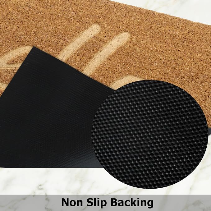 Croft&Cane Coco Coir Doormat - Non Slip Welcome Doormat with Deep Groove Dirt Trapping Hello Design - Low Profile Front Door Mat - Indoor Outdoor Entryway Patio Rug - 17 x 30 Inches