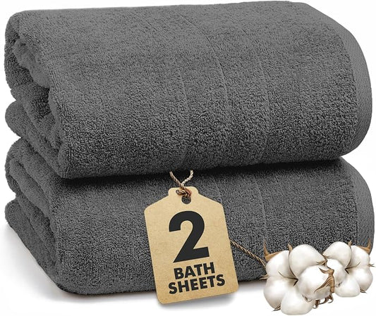 Bath Sheets – 550 GSM Extra Large Bathroom Sheet Set – Pack of 2 Jumbo Towels Dark Grey (71x35in) – 100% Ring Spun Cotton Soft Quick Dry Large Bath Towels for Adults Hotel Spa Bathroom Use