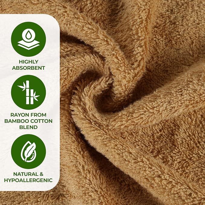 Superior Rayon from Bamboo Blend Bath Towel Set, Large Plush Absorbent Body Towels, Soft Luxury Quick Drying, Shower, Spa, Hotel, Pool, Guest Bathroom, Home Essentials, Set of 3, Gold