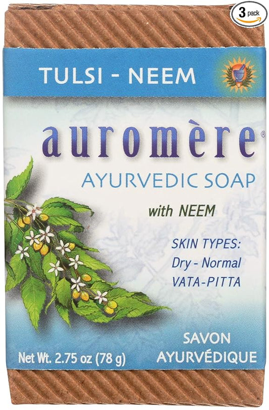 Auromere Ayurvedic Bar Soap, Tulsi Neem - Eco Friendly, Handmade, Vegan, Cruelty Free, Natural, Non GMO (2.75 oz), 3 pack