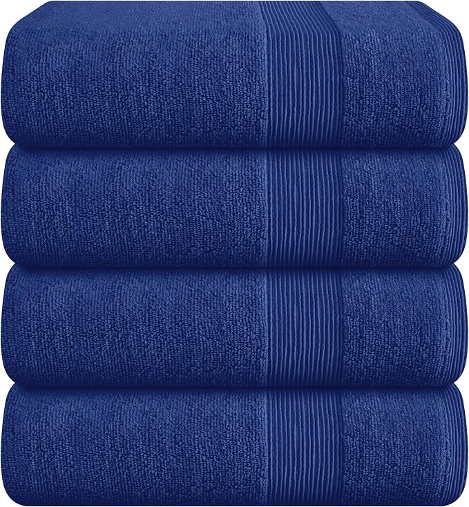 Belizzi Home 4 Pack Bath Towel Set 27x54, 100% Ring Spun Cotton, Ultra Soft Highly Absorbent Machine Washable Hotel Spa Quality Bath Towels for Bathroom, 4 Bath Towels - Navy Blue