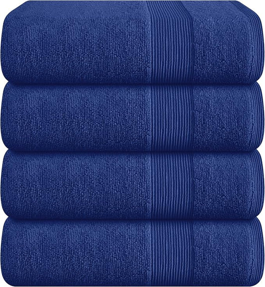Belizzi Home 4 Pack Bath Towel Set 27x54, 100% Ring Spun Cotton, Ultra Soft Highly Absorbent Machine Washable Hotel Spa Quality Bath Towels for Bathroom, 4 Bath Towels - Navy Blue