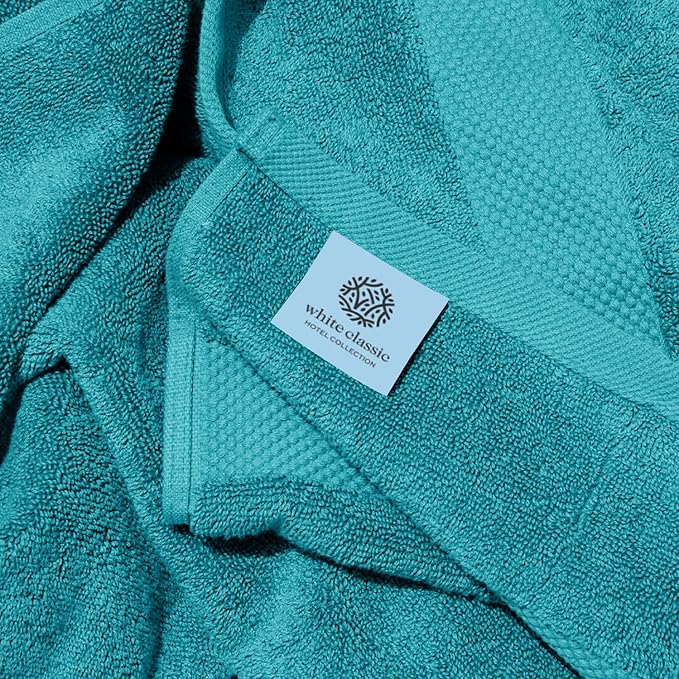 White Classic Luxury Bath Towels Set of 4 Large - 700 GSM Cotton Ultra Soft Bath Towels 27x54 | Highly Absorbent and Quick Dry | Hotel Towels for Bathroom Luxury, Plush Shower Towels, Aqua