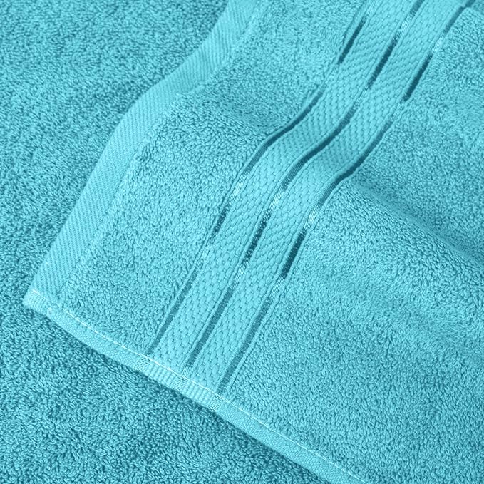 Elegant Comfort Three Line Popcorn Towel Set for Bathroom 27 x 54 inches, Premium Hotel Quality 2-Pack Bath Towels, 100% Turkish Cotton, Soft and Durable, Quick Dry and Highly Absorbent, Aqua