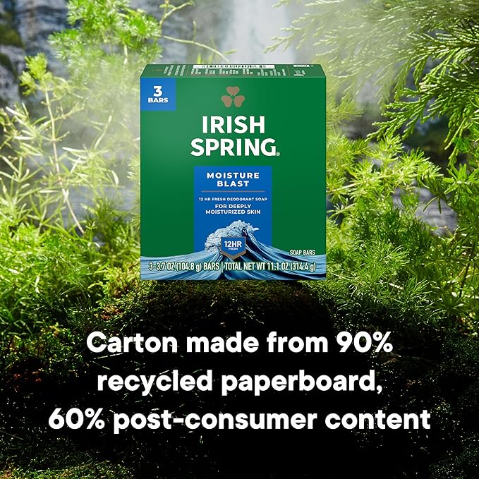Irish Spring Bar Soap for Men,Moisture Blast,3.7 Oz,(Pack of 48)