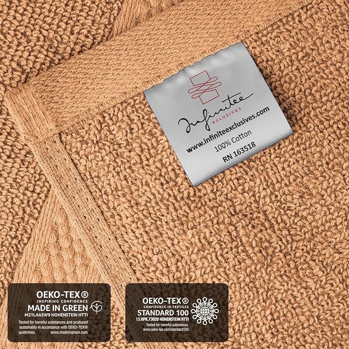 Infinitee Xclusives Luxury Wash Cloths for Showering [13x13] – 100% Cotton Washcloths [Pack of 4], Soft and Absorbent Face Towels for Bathroom Wash Clothes, Gym, and Spa (Cosmic Sand)