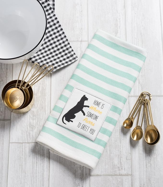 DII Everyday Pets Kitchen Collection Absorbent Dishtowel Set, 18x28, Cat Greeting, 2 Count