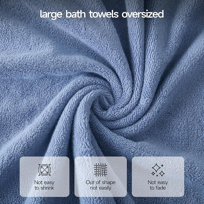 ecolook Pack of 1 Jumbo Bath Sheet (40 x 80 Inch), 980GSM 100% Cotton Extra Large Bath Towels, Super Soft Thick Highly Absorbent Oversized for Adults, Blue