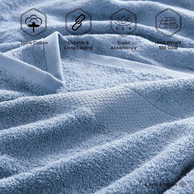LANE LINEN 100% Ring Spun Cotton 4 Pack Bath Towels (28"x54") - Home Essentials Bathroom Towels Set - Quick Dry, Super Soft & Absorbent Bath Towels - Machine Wash in Cold Water - Cerulean Blue