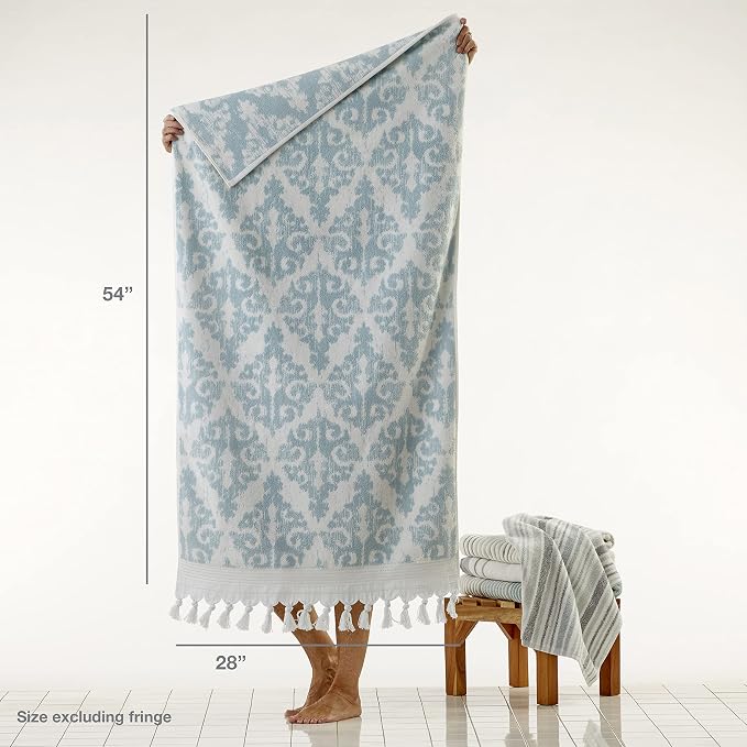 SKL Home Mirage Fringe 100% Turkish Cotton Bath Towel, Aqua, 54.00" x 28.00"