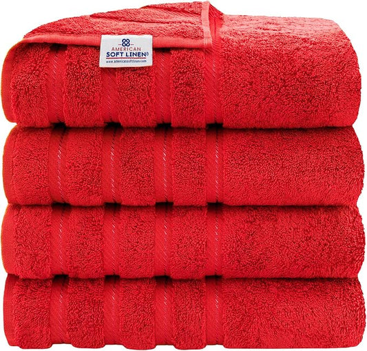 American Soft Linen 100% Cotton Luxury Turkish Towels, 4 PC Bath Towel Set | Soft Absorbent Quick Dry OEKO Tex Standard 100 Certificated Durable Machine Washable Breathable Premium Hotel Quality