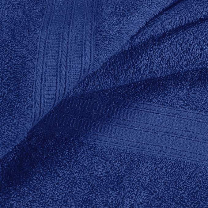 BOUTIQUO 24 Pack Cotton Towel Set, Contains 6 Bath Towels 27x54 inch, 6 Hand Towels 16x24 inch & 12 Wash Coths 12x12 inch, Ideal Everyday use, Ultra Soft Compact & Lightweight - Navy Blue