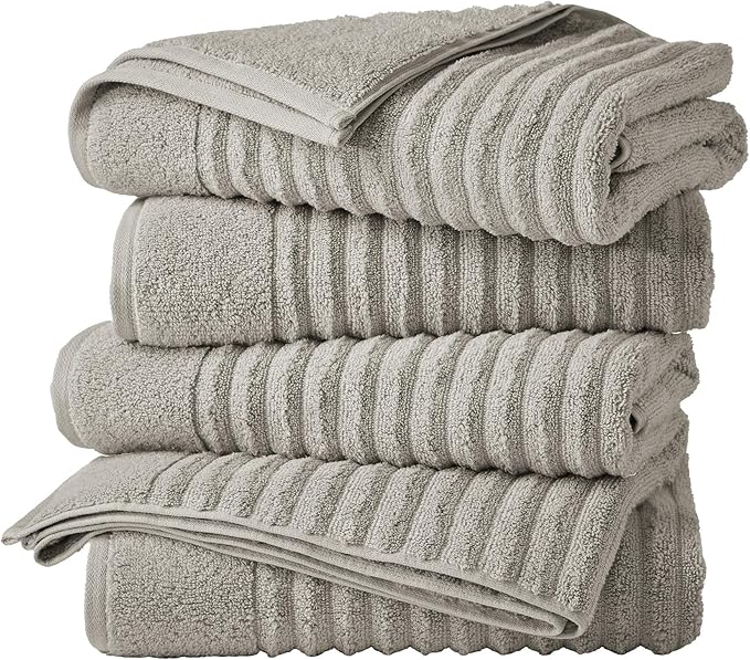 Great Bay Home 4 Pack Bath Towel Set - 100% Cotton Towels - Absorbent & Quick-Dry Towels for Bathroom (Mid Grey)