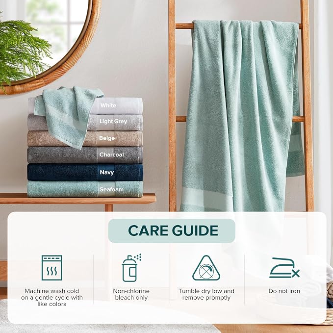 Comfort Spaces Turkish Bath Sheet Set 35x70 Oversized of 2 Piece Large Bath Towels Beach Towel 100% Turkish Cotton Towel Set for Bathroom Luxury Highly Absorbent Soft Quick Dry Towel Seafoam Green