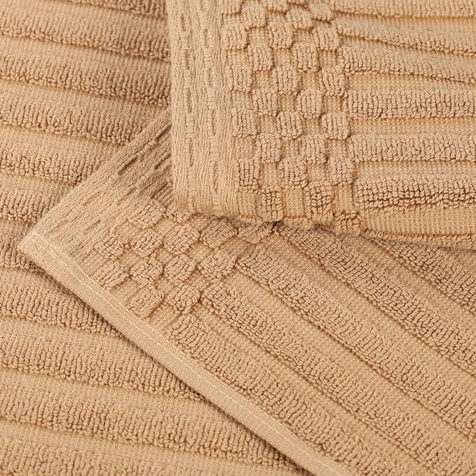 Superior Cotton 8-Piece Solid and Ribbed Towel Set, Face Towels 13” x 13”, Hand Towels 16” x 28”, Bath Towels 27” x 54”, Coffee by Superior