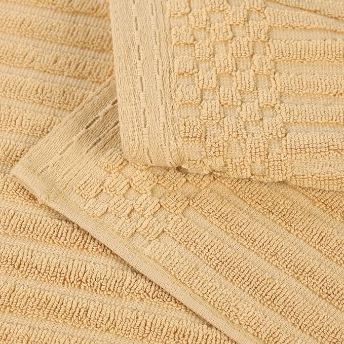 Superior 3 Piece Cotton Towel Set, Includes 1 Bath Towel, 1 Hand Towel, 1 Face Towel/Washcloth, Daily Use for Bathroom, Guest Bath, Ribbed, Absorbent, Home Essentials, Soho Collection, Gold