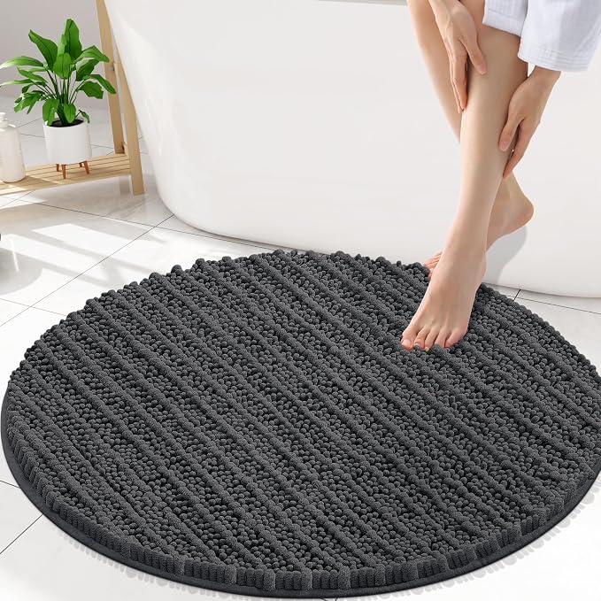 Smiry Bathroom Rugs Mat Round 30x30, Soft Absorbent Chenille Bath Rugs, Non Slip Rubber Backing Machine Washable Quick Dry Bath Mats for Bathroom Floor, Tub, Shower, Home Decor Accessories, Dark Grey