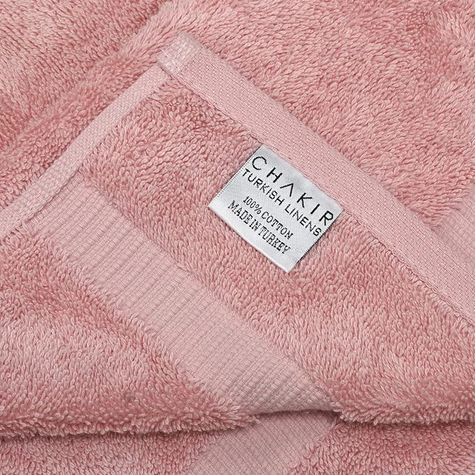 Chakir Turkish Linens 6 Piece Washcloth Set, 100% Cotton Turkish Washcloths for Bathroom, Luxury Soft Absorbent Face Towels, 13 x 13 Inches, Pink