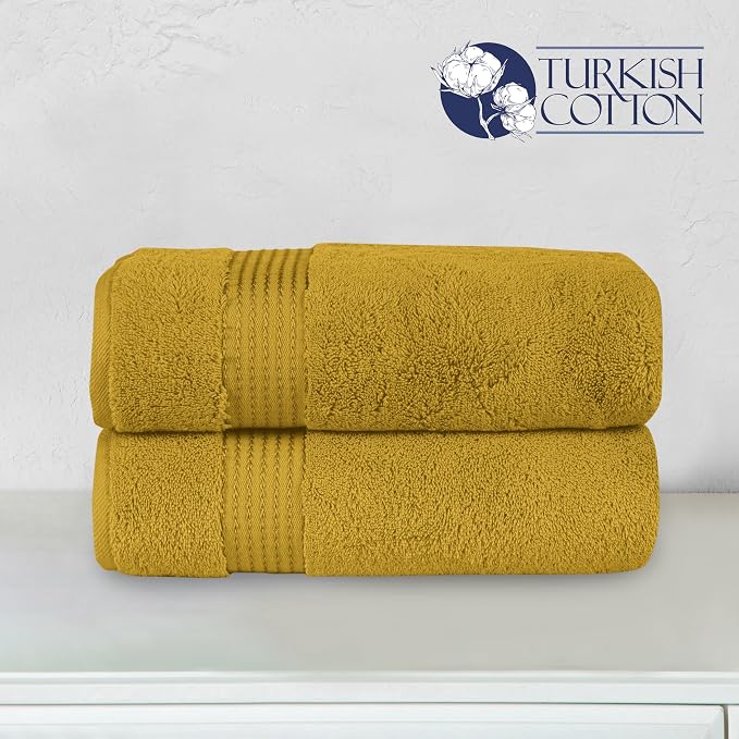 Elegant Comfort Premium Turkish Cotton 2 Pack Bath Towel Set - 27 x 54 inch, Luxurious Hotel Spa Quality 100% Turkish Cotton 2PC Bath Towel Set - Highly Absorbent - Soft Bathroom Towels, Gold