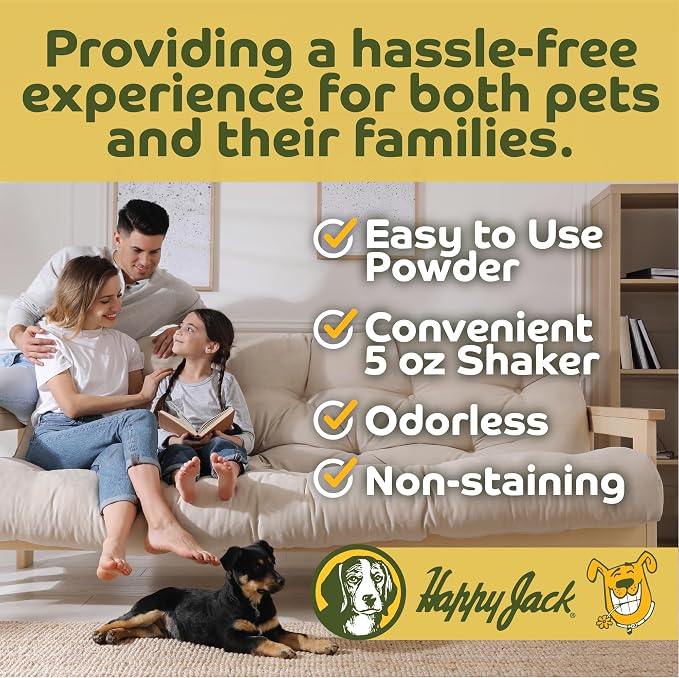 Happy Jack Flea and Tick Powder for Dogs & Puppies, Odorless, 5 oz | Flea Treatment & Control, Kills Pests, Ticks & Lice, Non-Staining, Dust on Sleeping Quarters & Dogs