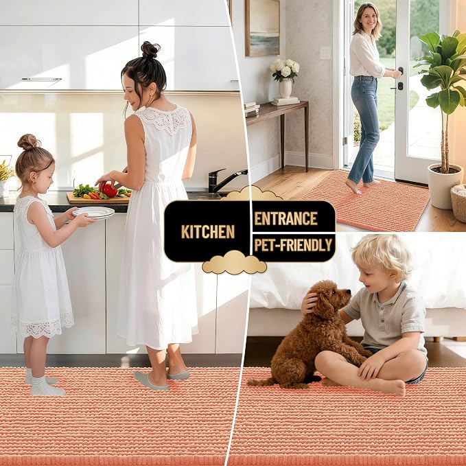 OLANLY Thick Small Bathroom Rugs 24x16, Extra Soft Absorbent Chenille Bath Rugs, Rubber Backing, Machine Wash Dry, Bath Mats for Bathroom Floor, Tub and Shower, Home Decor Accessories, Peach
