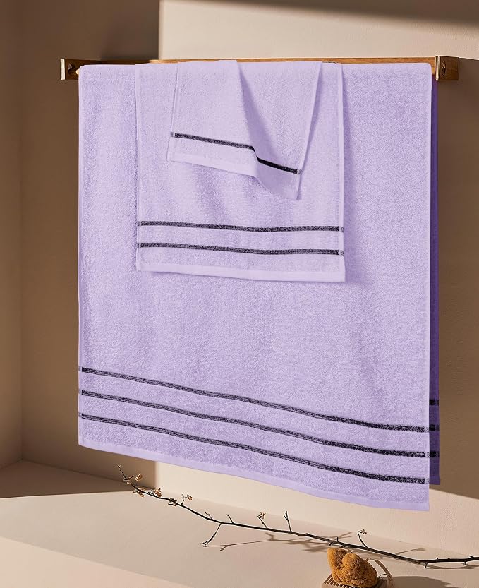 MyOwn Ultra Soft 3 Pack Cotton Towel Set, Contains a Bath Towel 28x55 inch, a Hand Towel 16x24 inch & Wash Coth 12x12 inch, Ideal Everyday use, Compact & Lightweight - Purple, 71668