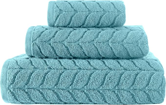 BAGNO MILANO Turkish Cotton Bath Towels, Hand Towels - Soft Plush Jacquard Collection - Highly Absorbent Towel Set (Aqua Green, Bath Sheet 35x70)