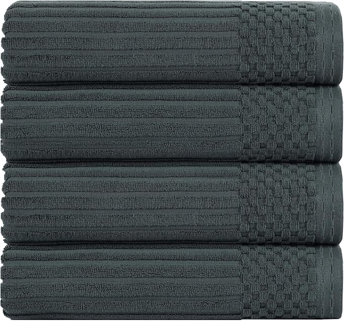 Superior 4 Piece Cotton Bath Towel Set, Includes 4 Bath Towels, Daily Use for Bathroom, Guest Bath, Quick Dry, Spa, Resort Towels, Ribbed, Absorbent, Home Essentials, Soho Collection, Pine
