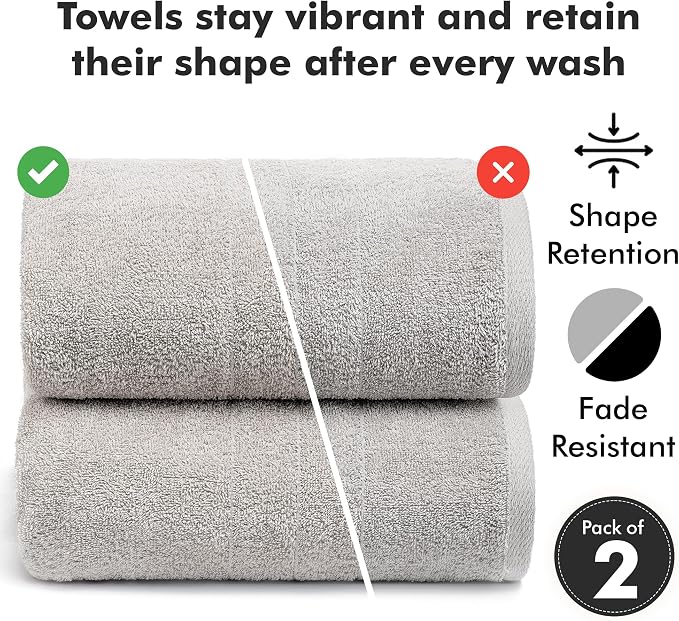 Bath Sheets – 550 GSM Extra Large Bathroom Sheet Set – Pack of 2 Jumbo Towels Light Grey (71x35in) – 100% Ring Spun Cotton Soft Quick Dry Large Bath Towels for Adults Hotel Spa Bathroom Use