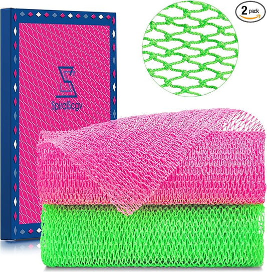 2 Pieces African Net Sponge – Real Authentic Exfoliating Bath Sponges for Silky Smooth Skin, Deep Cleansing Mesh for Full Body, Quick-Drying & Travel-Friendly (Rose Green)