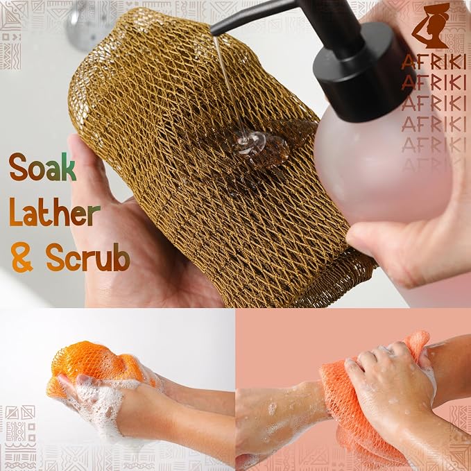 African Net Sponge, Premium Authentic Exfoliating Body Scrubber, Extra Long Stretch Bath Sponge for Shower, Deep Exfoliating Washcloth for Smooth Skin, 1 Pack (Salmon)