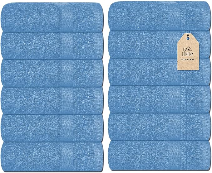 Soft Wash Cloths - 12 Pack Plush and Absorbent Cotton Washcloths for Face, Body, and Baby - Multi-Purpose, Quick-Dry Wash Cloths Set 13x13'' (Electric Blue)