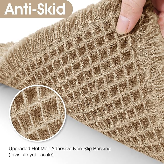 Upgraded Waffle Bath Mat Set 2 Piece Beige, Super Absorbent Non-Slip Quick Dry Bathroom Rugs with Tassels, Machine Washable Ultra Soft Boho Bath Rugs for Floor, Toilet Mats Boho Farmhouse Decor